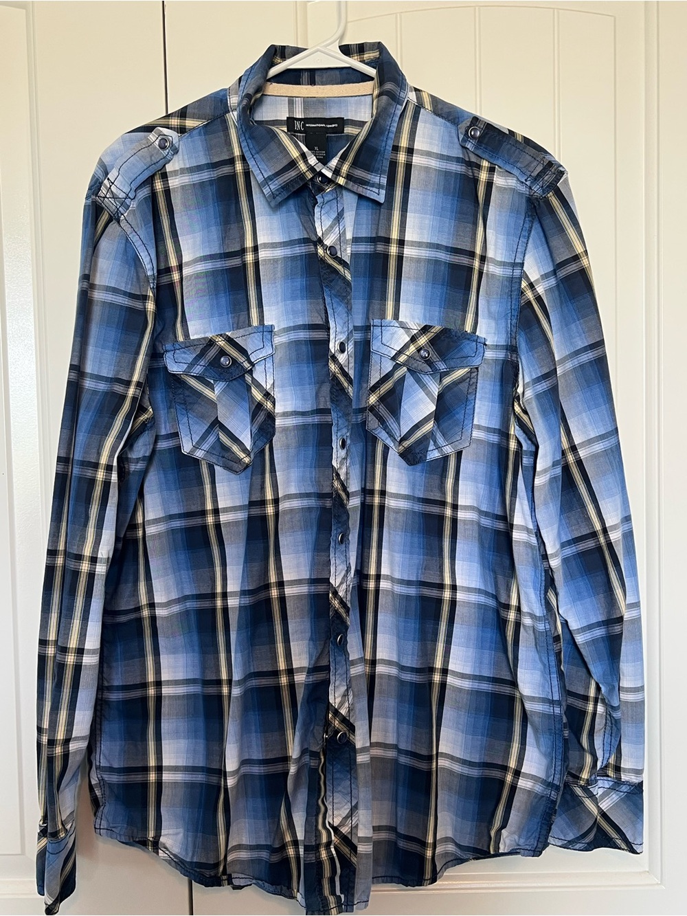 INC Men's Blue Plaid Button-Up Shirt